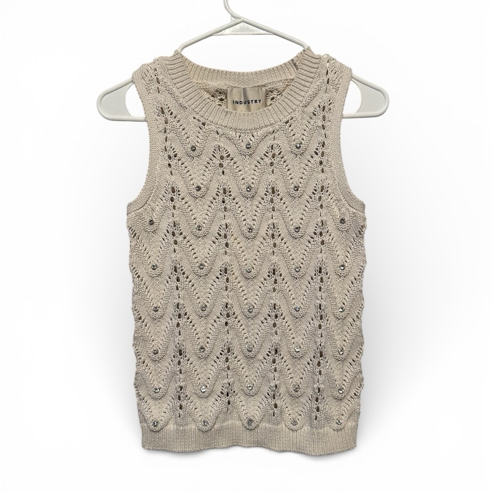 NWT Industry Women's Beige Knit Vest w/ Rhinestone Detailing Size XS